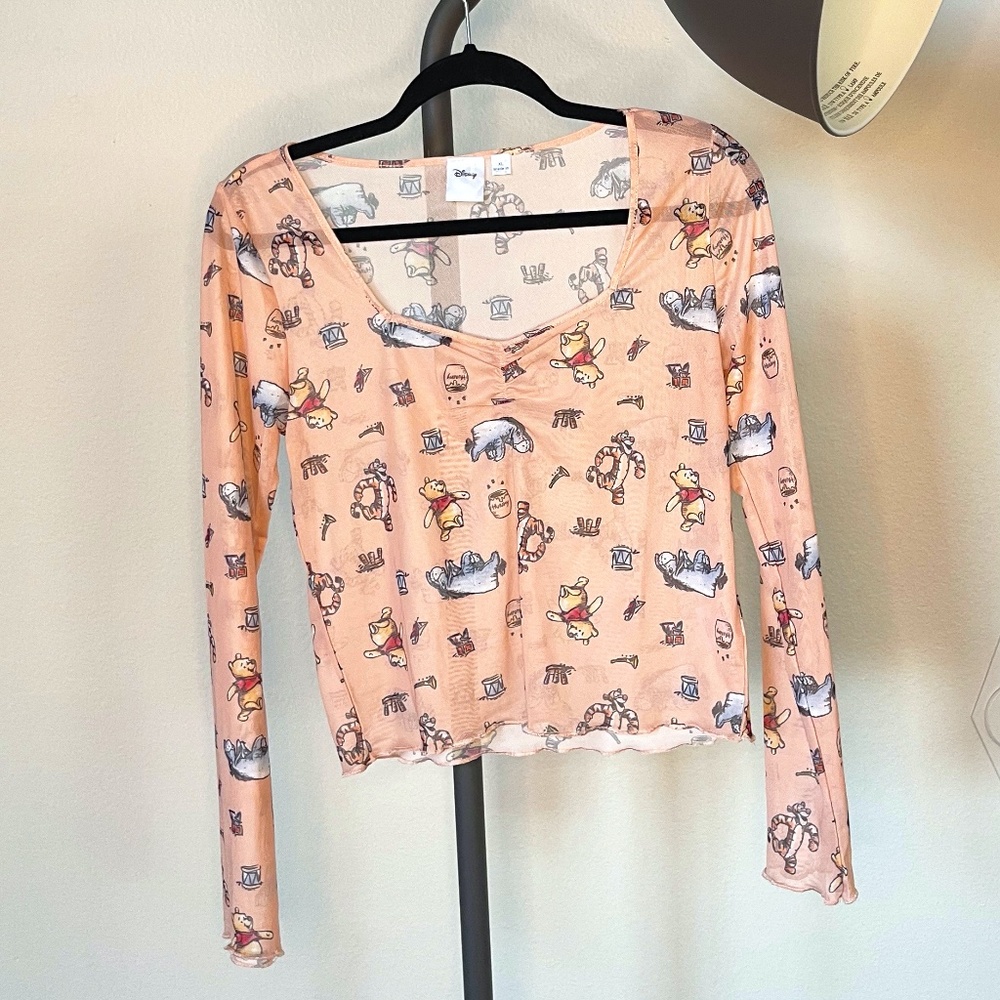 Disney Winnie the Pooh Long Sleeve Mesh Crop Top